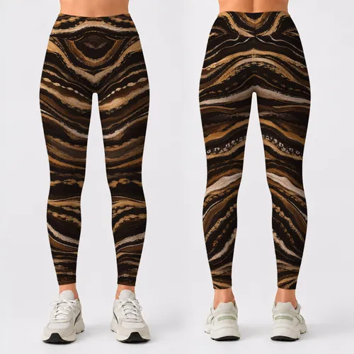 Espresso Brown Wildcat Stripe High Waist Workout And Everyday Lounge Wear For Women Leggings