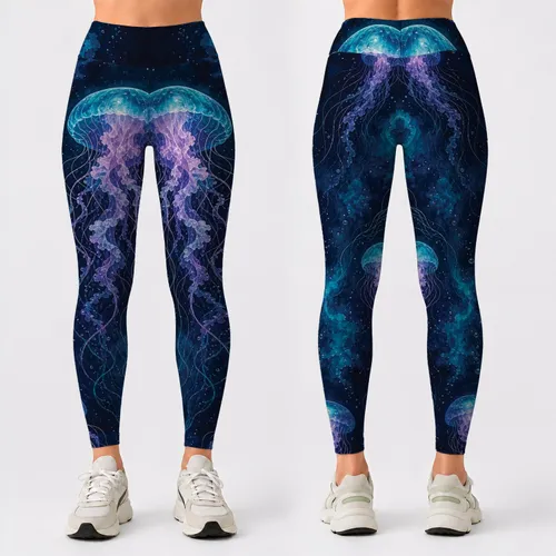 Glowing Jellyfish Ocean Night Scene For Yoga Dance And Festival Wear For Active Women Leggings