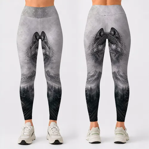 Nordic Wolf Snow Forest High Waisted Activewear For Winter Hiking And Everyday Style Leggings