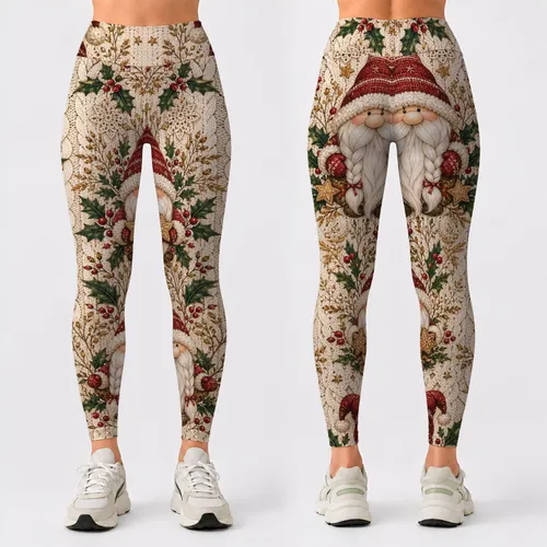 Christmas Gnomes Holly And Knit Motifs For Cozy Nordic Holiday Outfits For Women Leggings