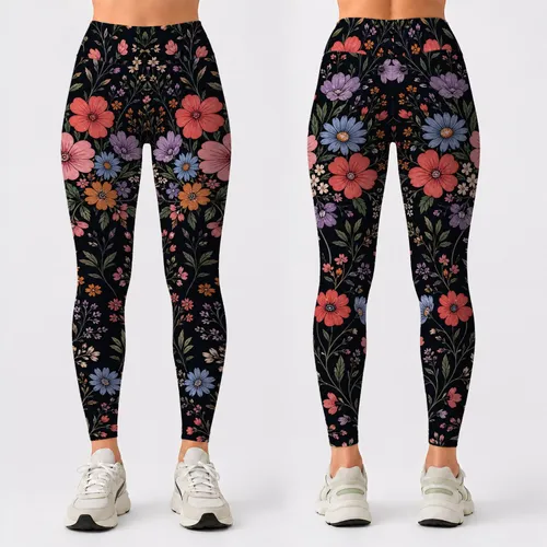 Midnight Wildflower Garden For Everyday Wear, Evening Outfits, And Botanical Style Leggings