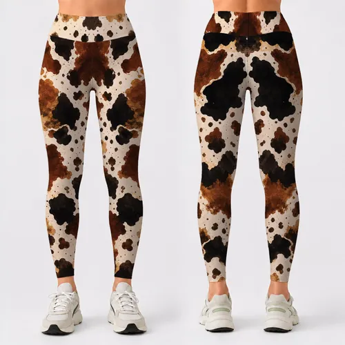Espresso Brown Cowhide Abstract Style for Western Casual Wear and Everyday Outfits Leggings