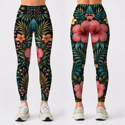 Tropical Hibiscus Garden For Resort Travel And Casual Streetwear Style For Women Leggings