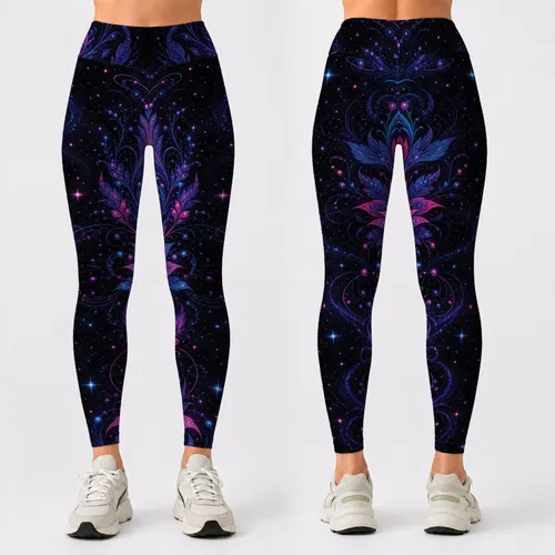 Neon Cosmic Floral Galaxy For Festival Nights And Celestial Style Lovers Leggings