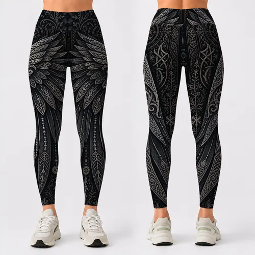 Nordic Raven Wing Celtic Knot Boho Warrior Style For Women's Gothic Festival Outfits Leggings