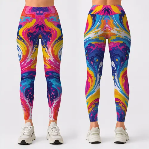 Vibrant Tie Dye Graffiti Color Flow For Yoga Gym Festival Athletic Streetwear Women Leggings