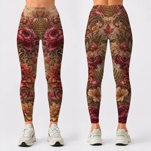 Autumn Botanical Tapestry Florals And Leaves For Boho Fall Outfits And Yoga Style Leggings