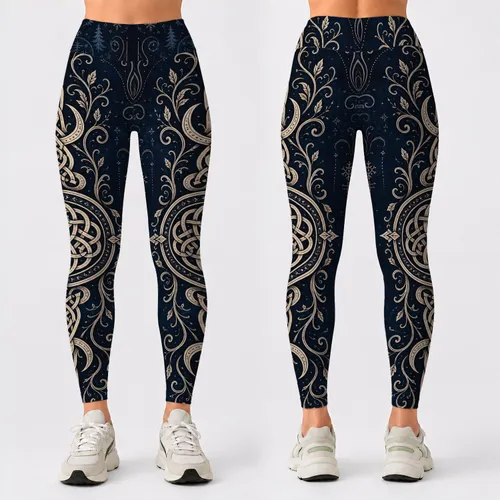 Midnight Nordic Celtic Talisman Filigree For Mystic Winter Festival Yoga Style Look Leggings