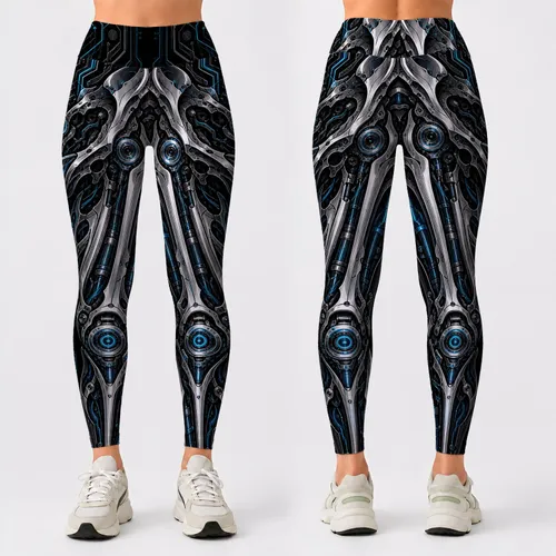 Cyberpunk Biomechanical Skeleton Armor For Futuristic Rave Cosplay And Sci Fi Style Leggings
