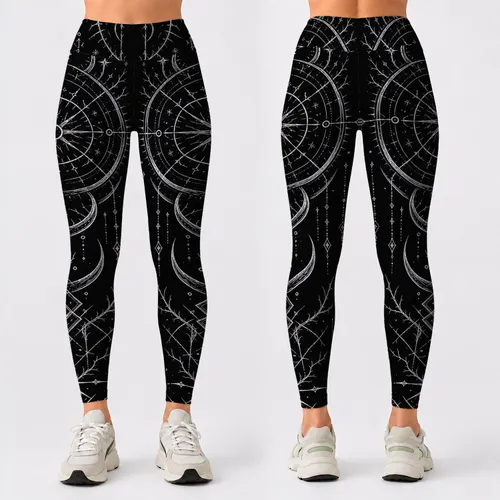 Black White Occult Sigil Talisman Gothic Nordic Athleisure Festival Streetwear Look Leggings