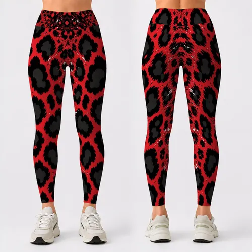 Red Black Leopard Spots Fierce Nightlife Streetwear Style For Edgy Plus Size Women Leggings