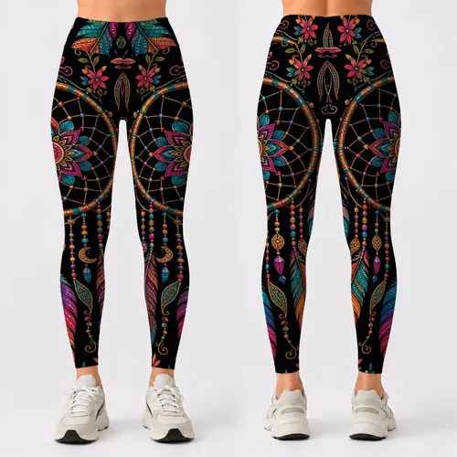 Boho Dreamcatcher Medallion With Feathers For Festival Yoga And Vacation Style Look Leggings