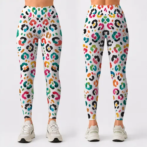 Colorful Watercolor Leopard Spots for Running Yoga Gym Workouts and Everyday Women Leggings