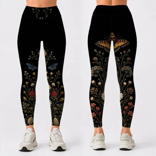 Midnight Wildflower Garden Butterflies For Everyday Yoga And Festival Wear Women Leggings