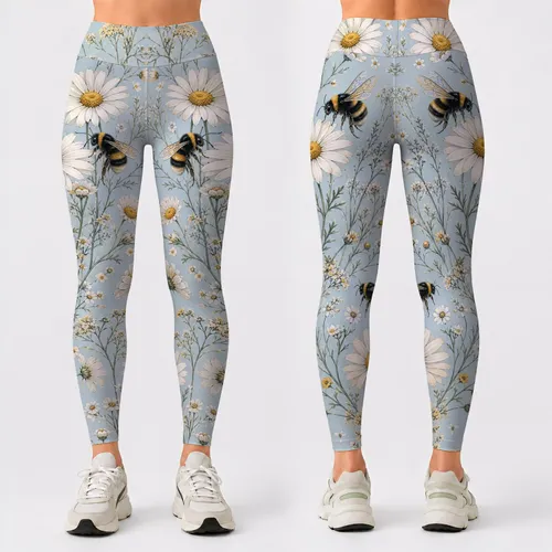 Daisy And Bumblebee Botanical Meadow Spring Garden Everyday Wear Gift For Women Leggings