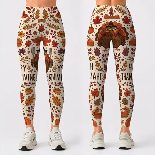Thanksgiving Turkey And Pumpkin Pie Fall Outfit For Women Cozy Holiday Gatherings Leggings