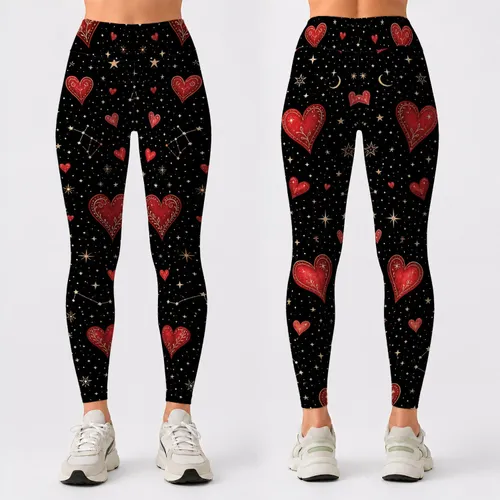 Red Hearts And Stars Celestial Valentine's Day Date Night Style For Plus Size Women Leggings
