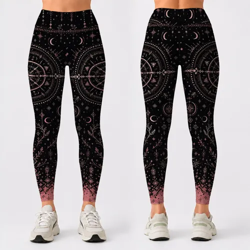 Nordic Celestial Compass Tribal Boho Activewear For Yoga Travel And Festival Women Leggings