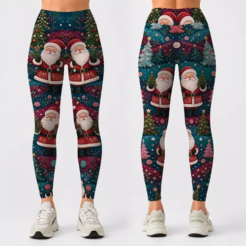 Whimsical Santa Claus Christmas Trees For Festive Holiday Parties And Winter Gift Giving Leggings