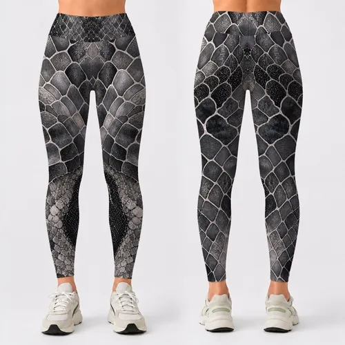 Monochrome Reptile Scale Mosaic For Women's Edgy Streetwear And Evening Event Looks Leggings