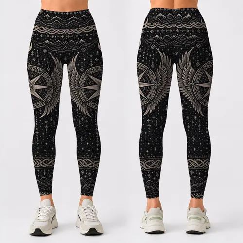 Norse Compass Celestial Folk Art for Nordic Festivals and Everyday Winter Style Women Leggings