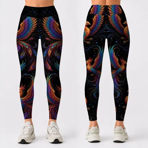 Iridescent Phoenix Fantasy For Festival Nights, Cosplay And Gothic Night Style Lovers Leggings