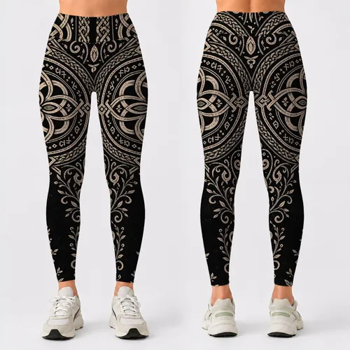Nordic Knotwork Talisman for Yoga Workouts, Festival Wear and Everyday Streetwear Leggings
