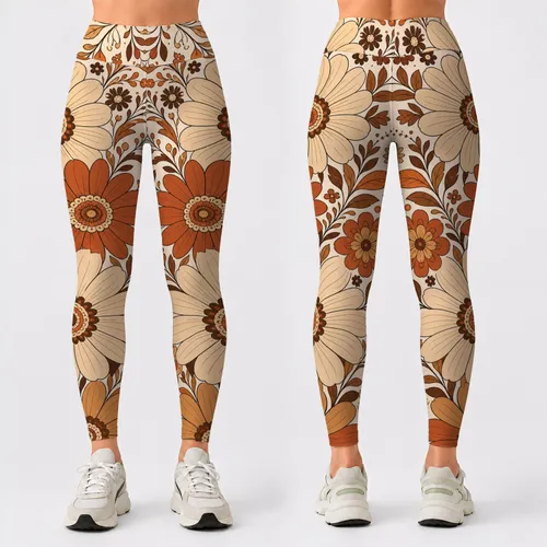 Retro Boho Daisy Floral With Earthy 70s Warmth For Festival Yoga And Everyday Style Leggings