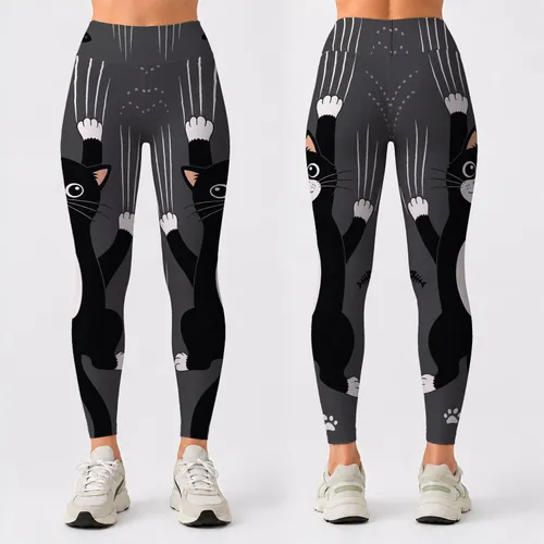 Climbing Tuxedo Cat With Paw Marks For Cozy Casual Streetwear And Everyday Cat Lovers Leggings