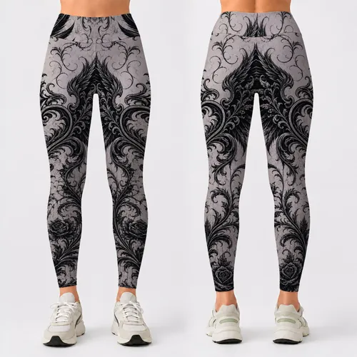 Gothic Baroque Wing Crest With Thorn Vines For Y2K Halloween Dark Romance Streetwear Leggings