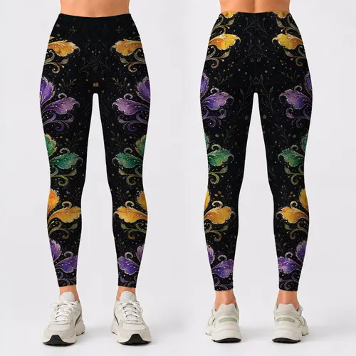 Watercolor Iris Lily Crests for Dance Festival and Everyday Jewel Tone Wardrobe Leggings
