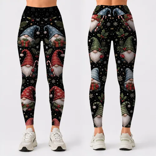 Whimsical Christmas Gnomes With Holly And Candy Canes For Winter Holiday Outfits Leggings