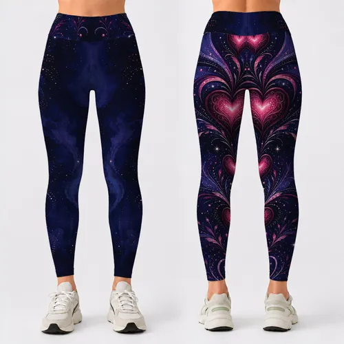 Midnight Indigo Magenta Hearts And Firework Swirls For Date Night Dancewear Looks Leggings