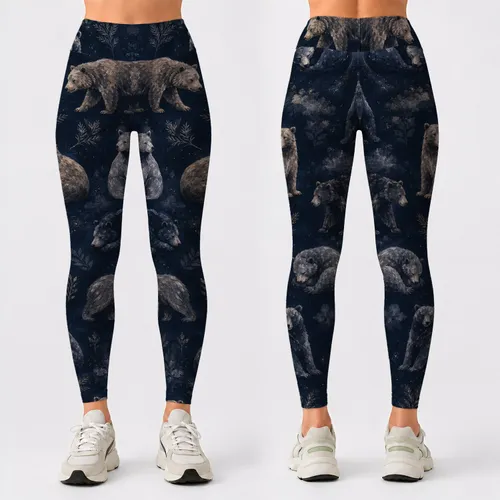 Woodland Bear Motifs for Cozy Winter Outings and Everyday Outdoor Nature Enthusiasts Leggings