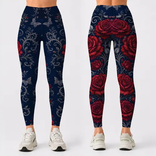 Crimson Rose And Silver Vine Botanical Garden For Romantic Evening Outfits For Women Leggings