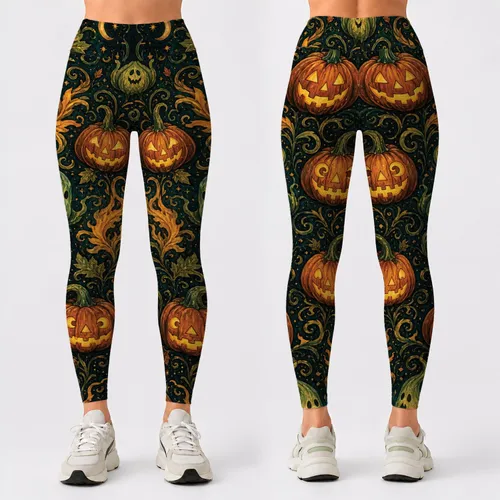 Glowing Jack O Lanterns For Halloween Parties, Costumes And Spooky Autumn Outfits Leggings