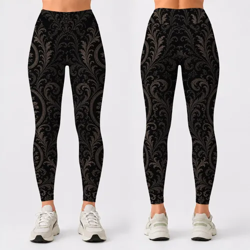 Gothic Baroque Filigree Noir Damask For Dark Academia Nights And Elegant Streetwear Leggings