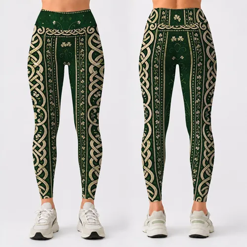 Emerald Celtic Knotwork Shamrocks St Patrick's Day Irish Festival Yoga Outfit Style Leggings