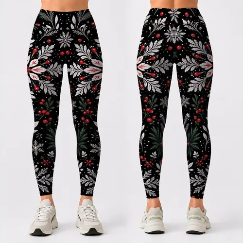 Winter Botanical Snowflakes And Cranberry Berries For Festive Holiday Outfits Women Leggings