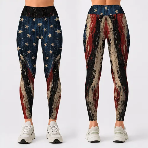 Vintage Distressed Americana Stars And Stripes For Fourth Of July Workouts Women Leggings