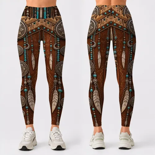 Southwestern Boho Tassel Medallion Turquoise Western Festival Yoga Style For Cowgirl Women Leggings