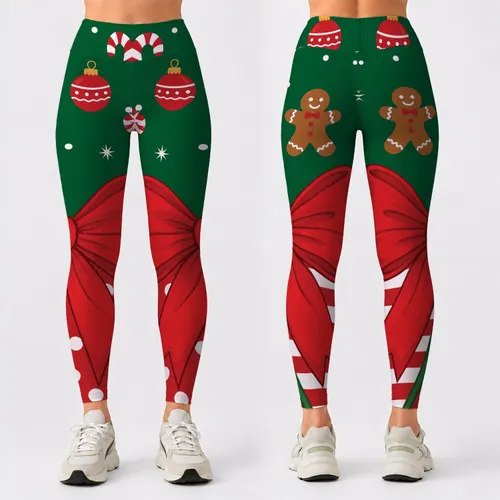 Emerald Candy Shop Christmas Bow With Gingerbread Holiday Workout Style For Women Leggings