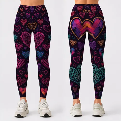 Colorful Hand Drawn Hearts For Valentine's Day, Galentine Parties And Everyday Style Leggings