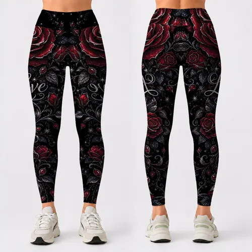 Crimson Rose Gothic Floral Love For Valentine's Day And Romantic Date Nights Women Leggings