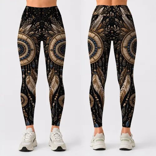 Celestial Feather Amulet Boho Yoga Wear for Women, Festivals And Everyday Outfits Leggings