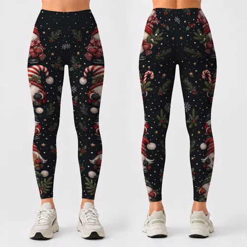 Christmas Folk Art Gnomes For Holiday Yoga, Winter Workouts And Cozy Gifts For Women Leggings