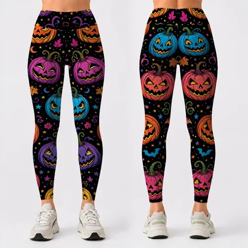 Neon Jack O Lanterns For Halloween Parties, Festivals And Spooky Season Fashion Leggings
