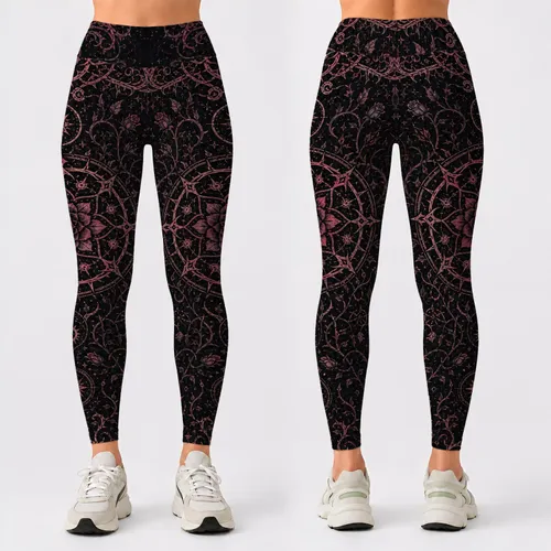 Gothic Rose Sigil Occult Activewear For Dance, Yoga And Dark Romantic Style Lovers Leggings