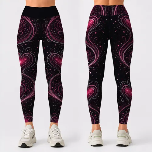 Pink Jewel Hearts On Charcoal For Valentine's Date Night And Romantic Everyday Style Leggings