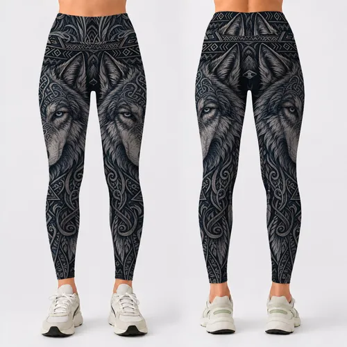 Dark Nordic Wolf Knotwork Boho Viking Tribal Yoga Festival Streetwear For Women Fans Leggings